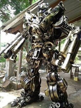 Megatron sculpture made from scrap auto parts